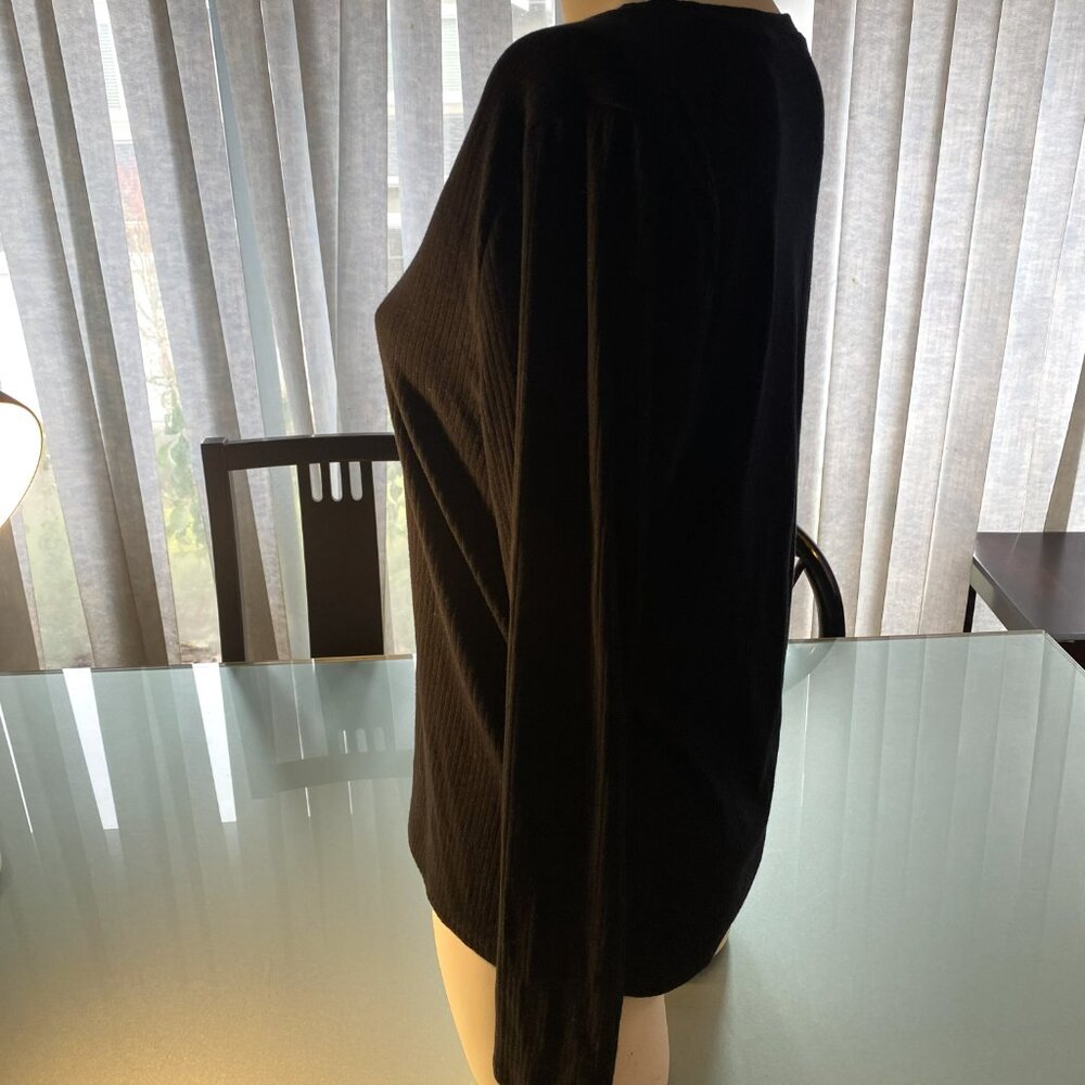 Splendid Crew Neck Ribbed Black Long Sleeved Top 10% Elastane Size XL - Picture 2 of 4